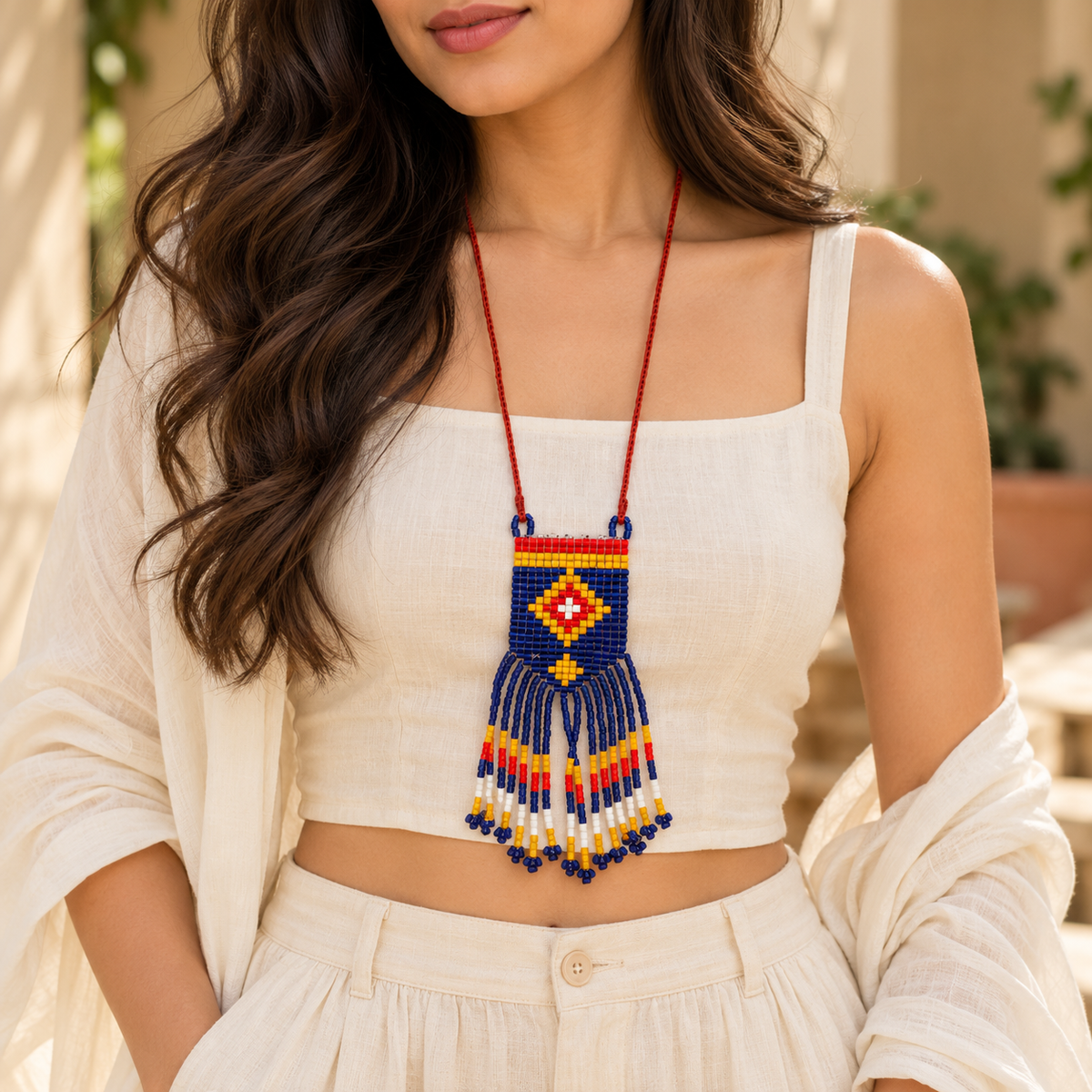 Long Beaded Fringe Necklace for Women
