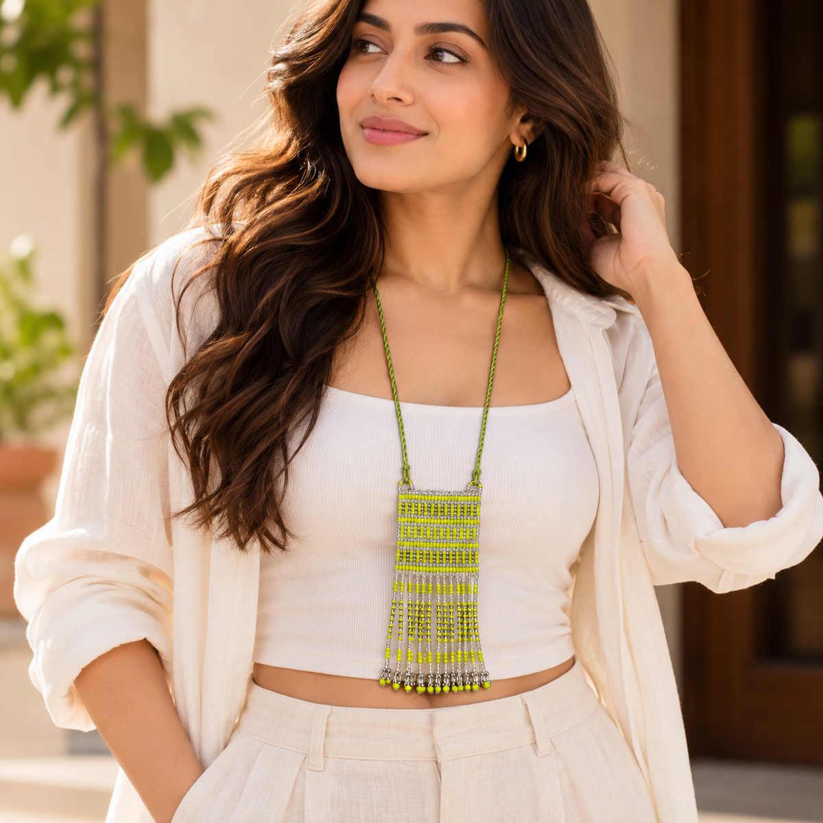 Long Beaded Fringe Necklace for Women