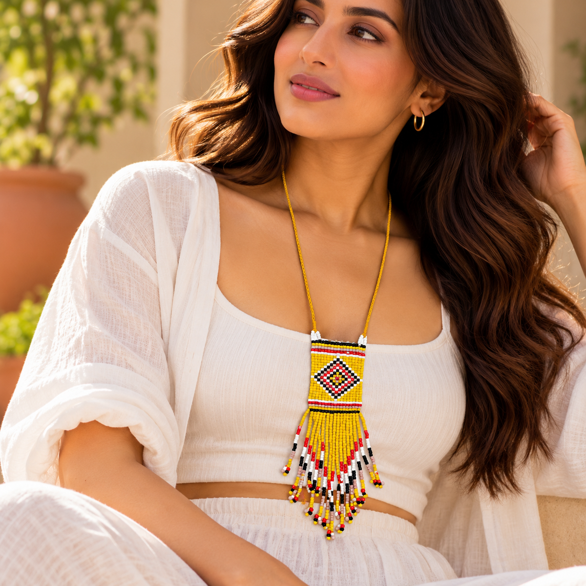 Long Beaded Fringe Necklace for Women
