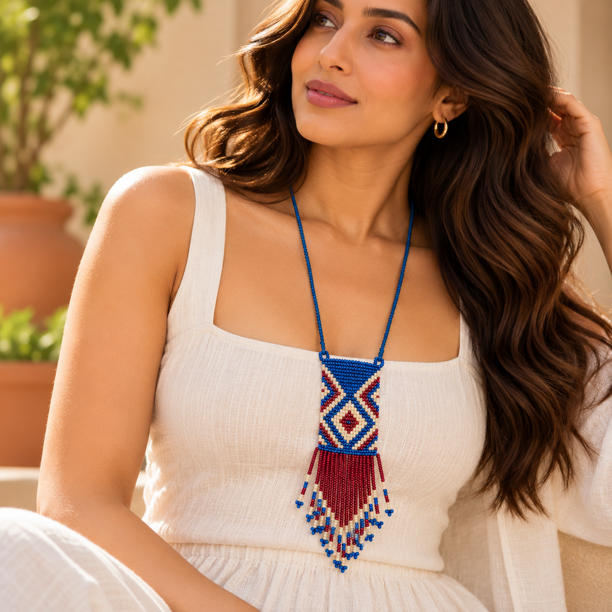 Long Beaded Fringe Necklace for Women