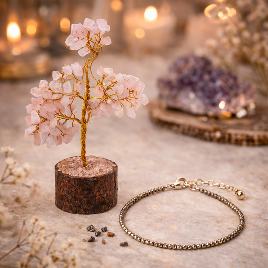 Love Attraction Rose Quartz Tree & Pyrite Anklet Combo