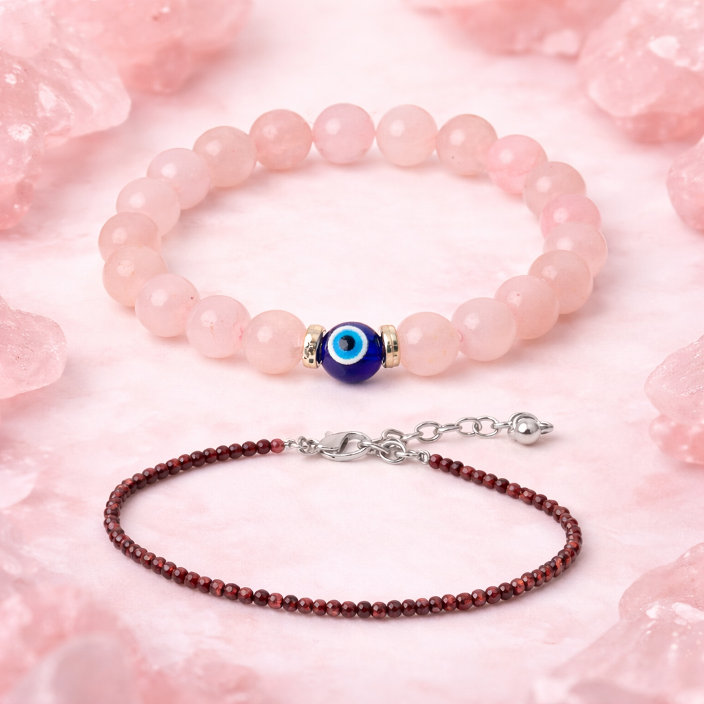 Love Magnet Combo – Rose Quartz Bracelet & Garnet Anklet