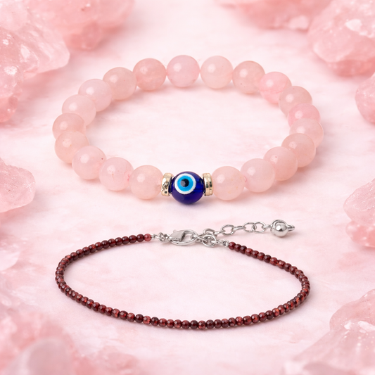 Love Magnet Combo – Rose Quartz Bracelet & Garnet Anklet