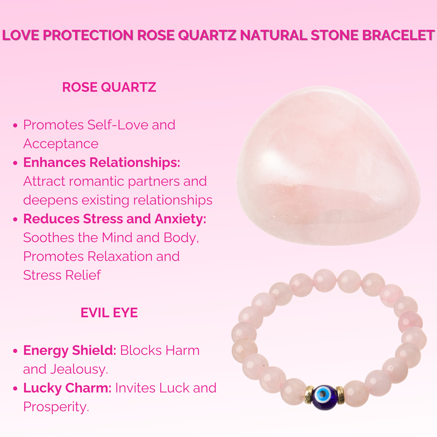 Love Protection Rose Quartz Natural Stone Bracelet