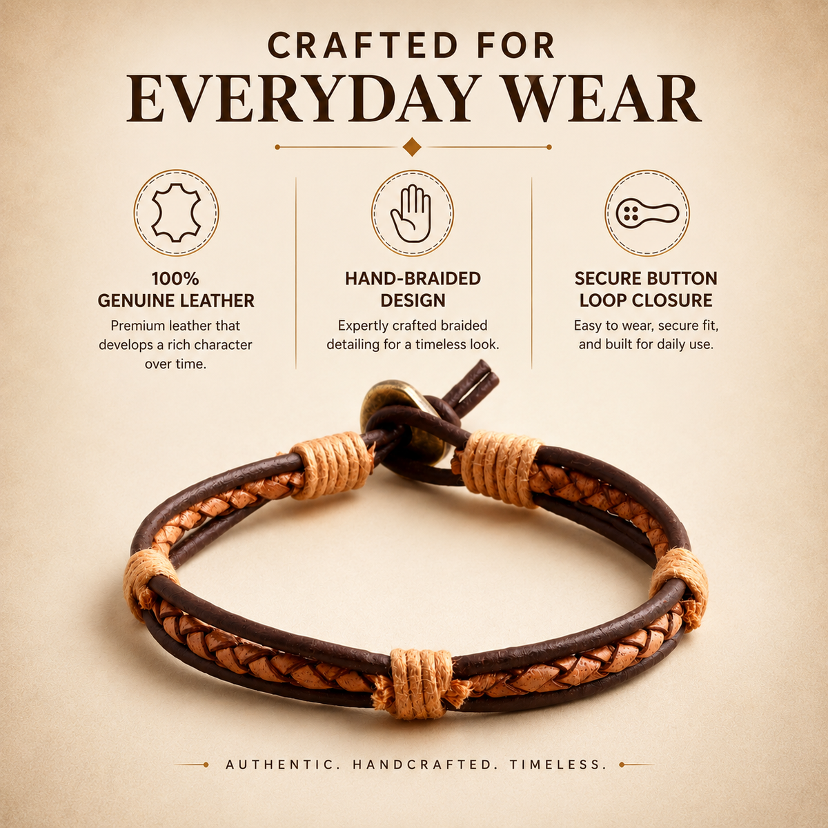 Malaga Men’s Braided Leather Bracelet