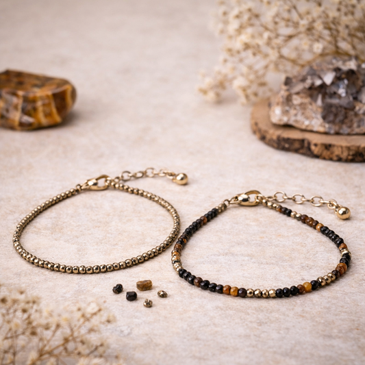 Money Magnet & Protection Anklets Combo – Pyrite, Tiger Eye & Obsidian