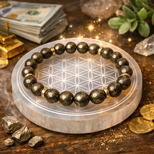 Money Magnet Pyrite Bracelet with Selenite Plate