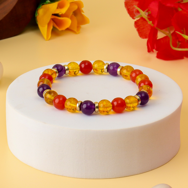 Mood Lifter Bracelet - Amethyst, Citrine & Carnelian Natural Stone