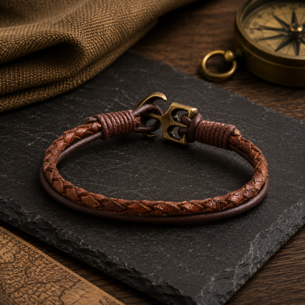 Moscow Men’s Leather Bracelet With Anchor