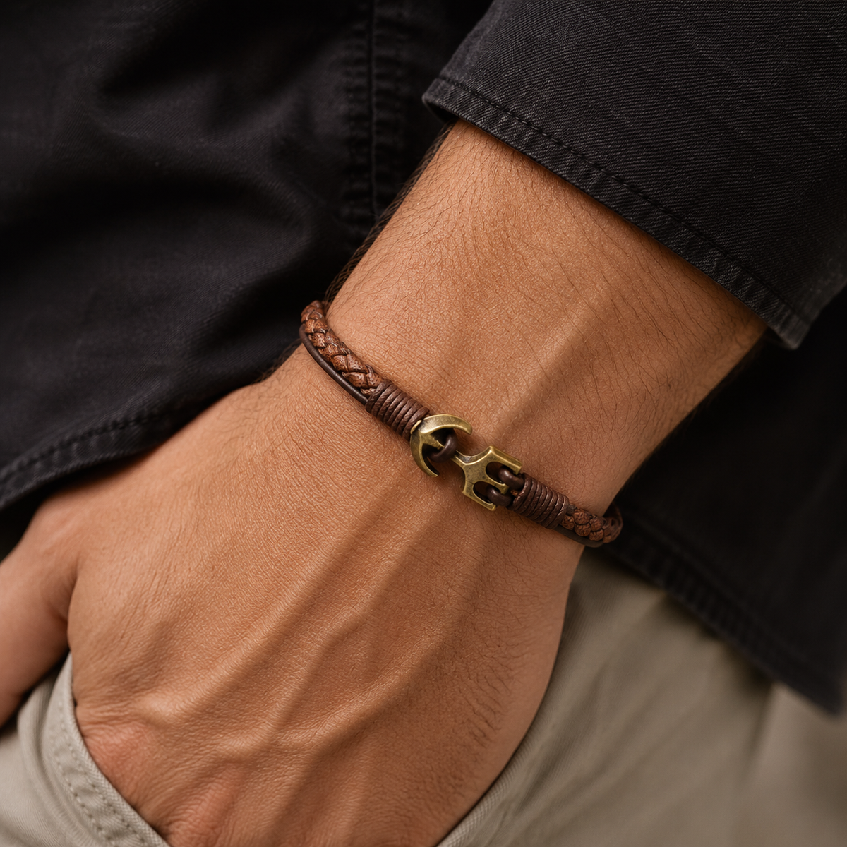 Moscow Men’s Leather Bracelet With Anchor