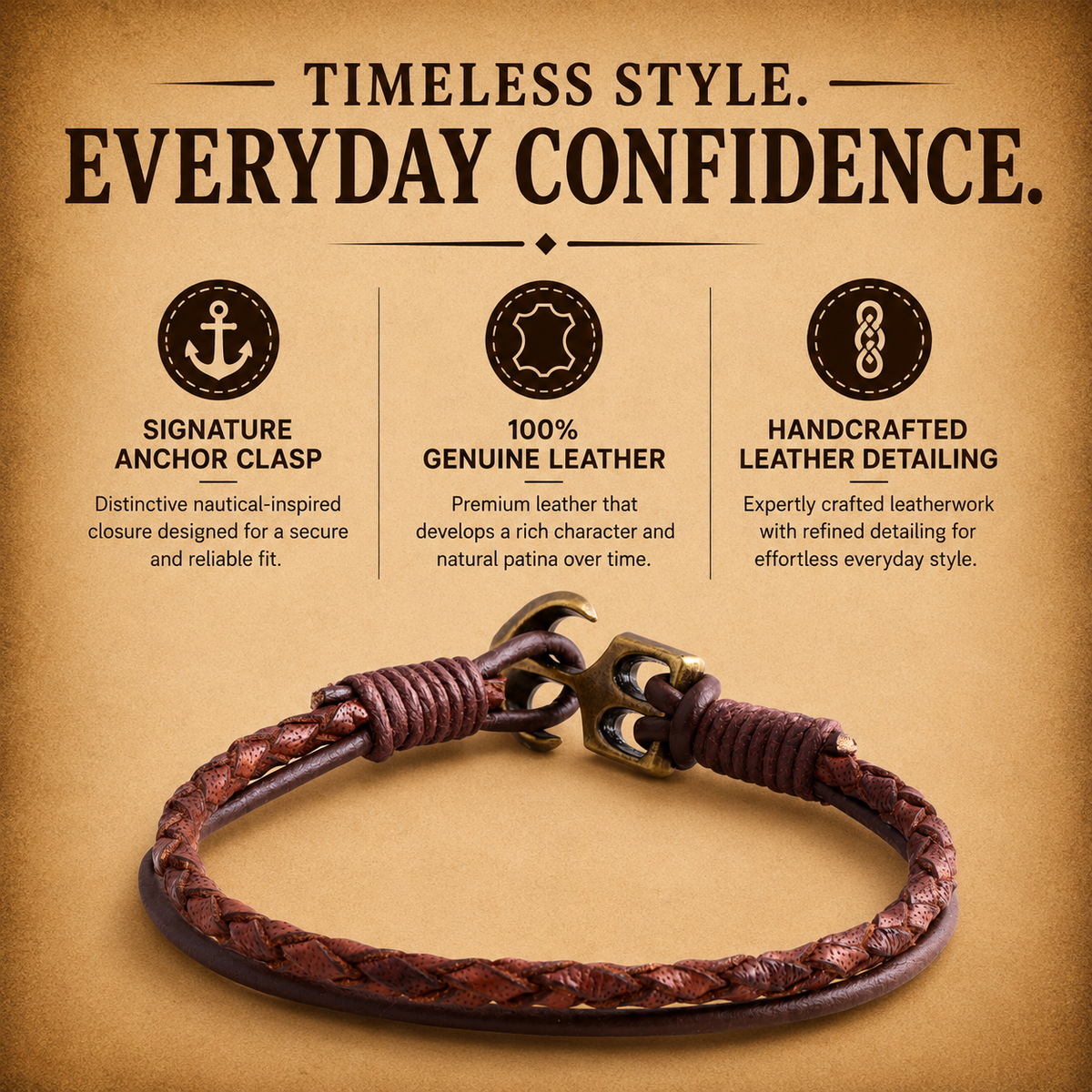 Moscow Men’s Leather Bracelet With Anchor