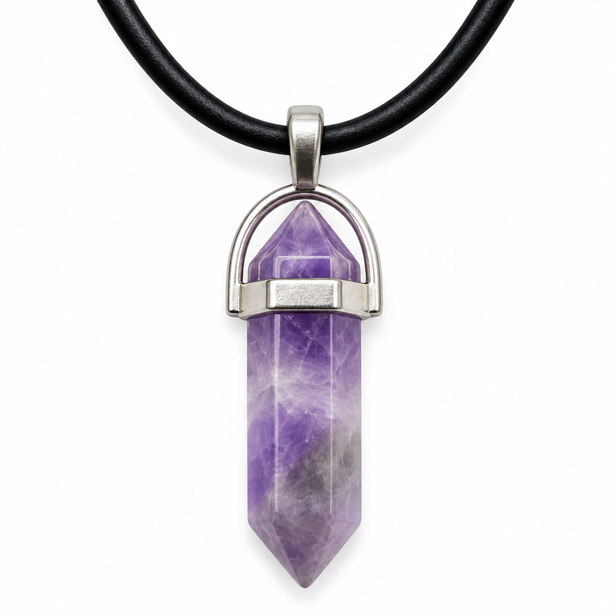 Natural Amethyst Stone Leather Cord Necklace for Men