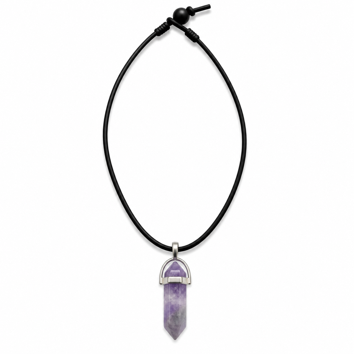 Natural Amethyst Stone Leather Cord Necklace for Men