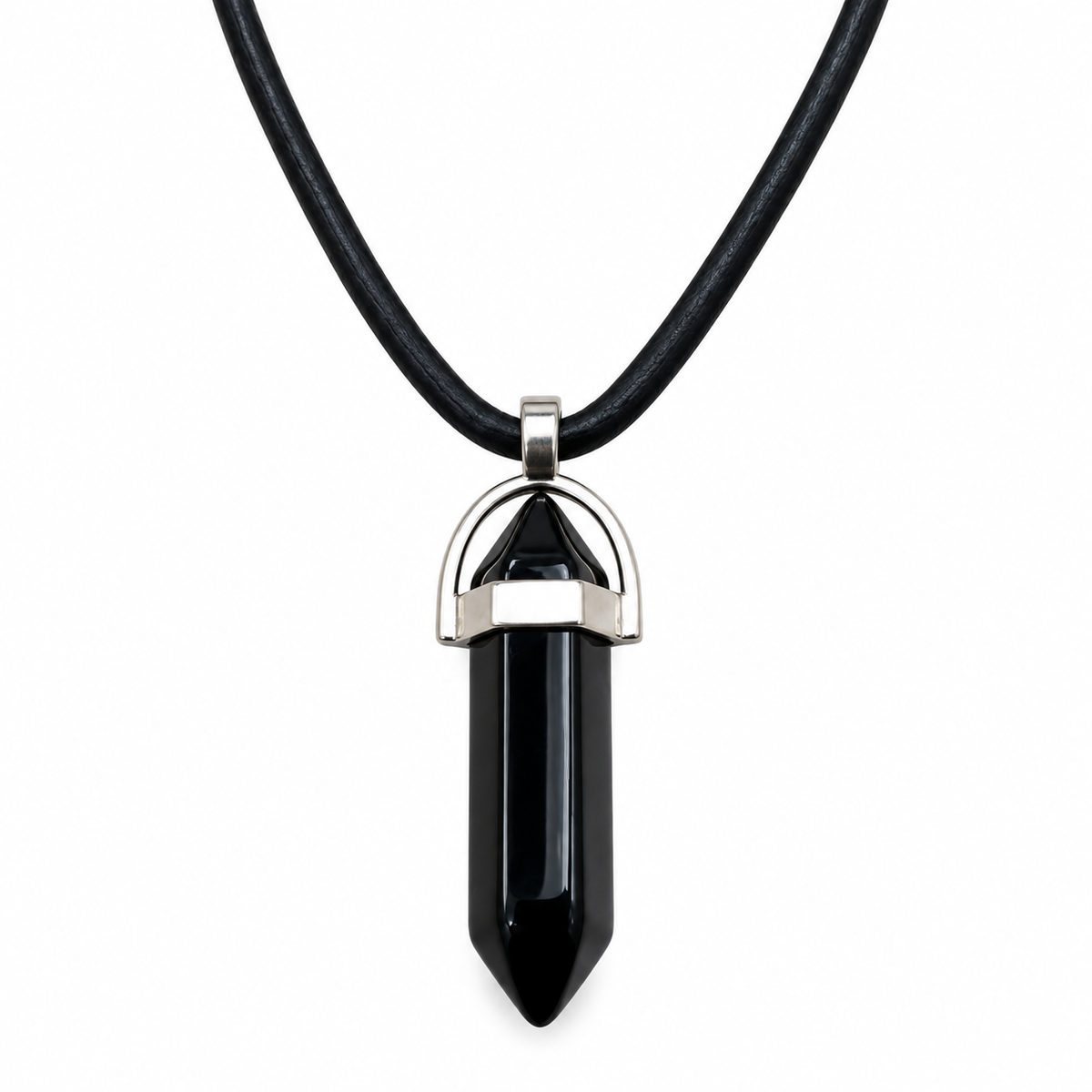 Natural Black Obsidian Stone Leather Cord Necklace for Men
