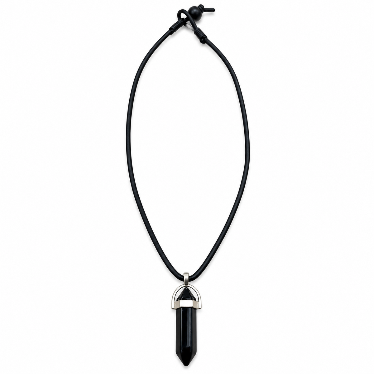 Natural Black Obsidian Stone Leather Cord Necklace for Men