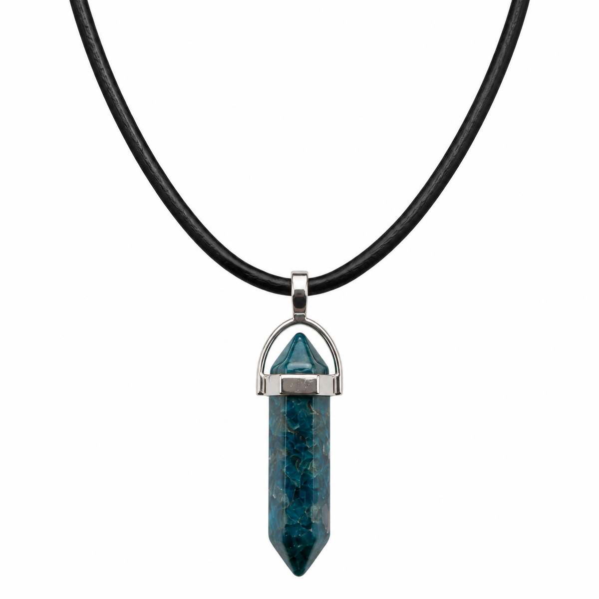 Natural Blue Apatite Stone Leather Cord Necklace for Men