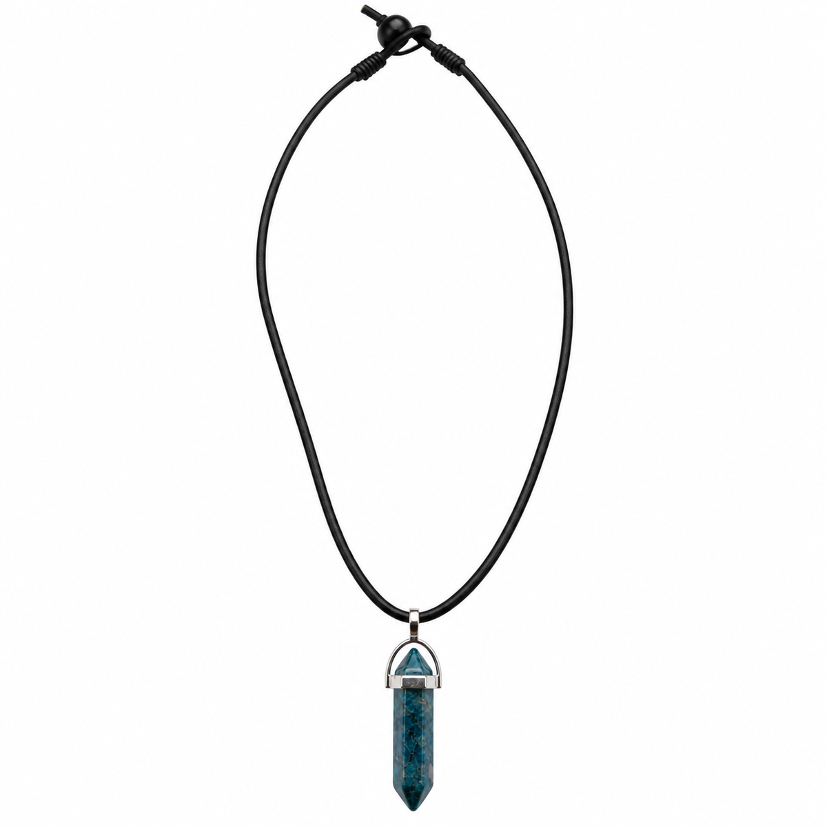 Natural Blue Apatite Stone Leather Cord Necklace for Men