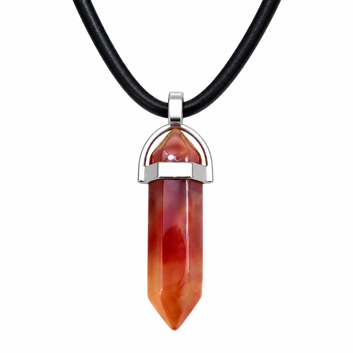 Natural Carnelian Stone Leather Cord Necklace for Men