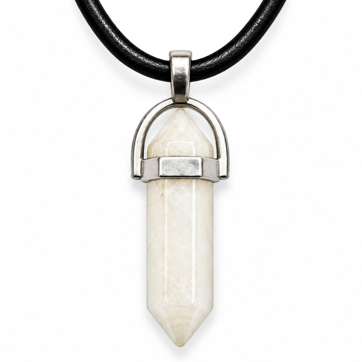 Natural Clear Quartz Leather Cord Necklace for Men