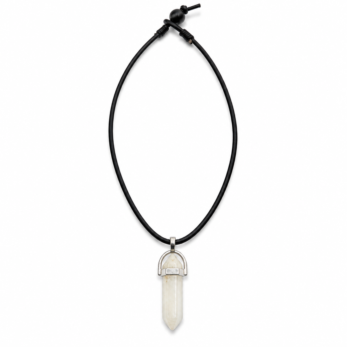 Natural Clear Quartz Leather Cord Necklace for Men