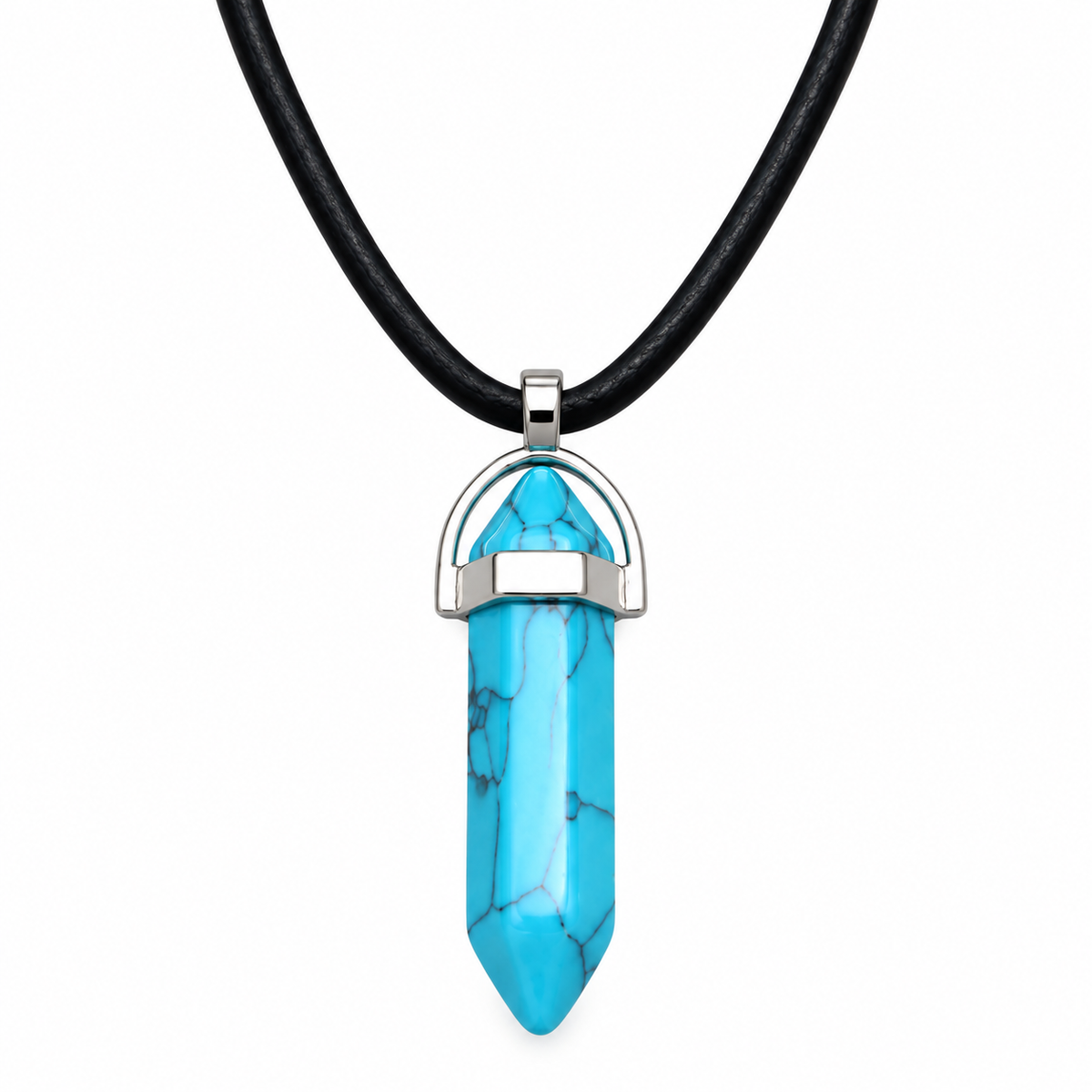 Natural Firoza Stone Leather Cord Necklace for Men