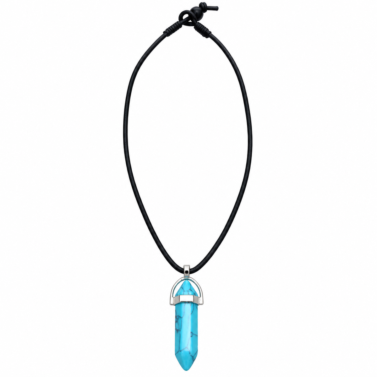 Natural Firoza Stone Leather Cord Necklace for Men