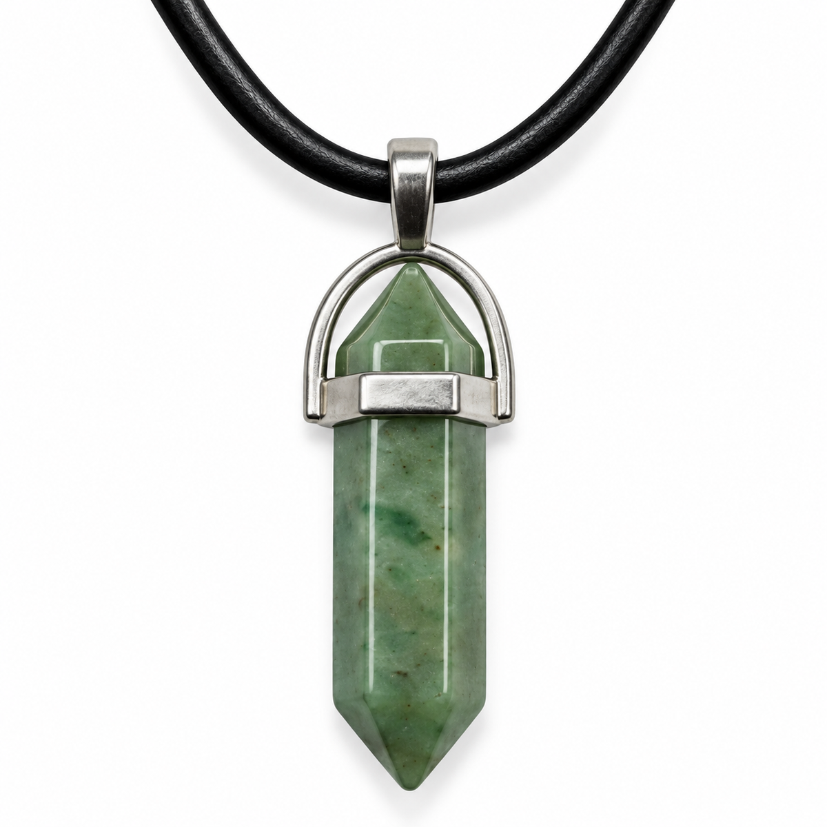 Natural Green Aventurine Stone Leather Cord Necklace for Men