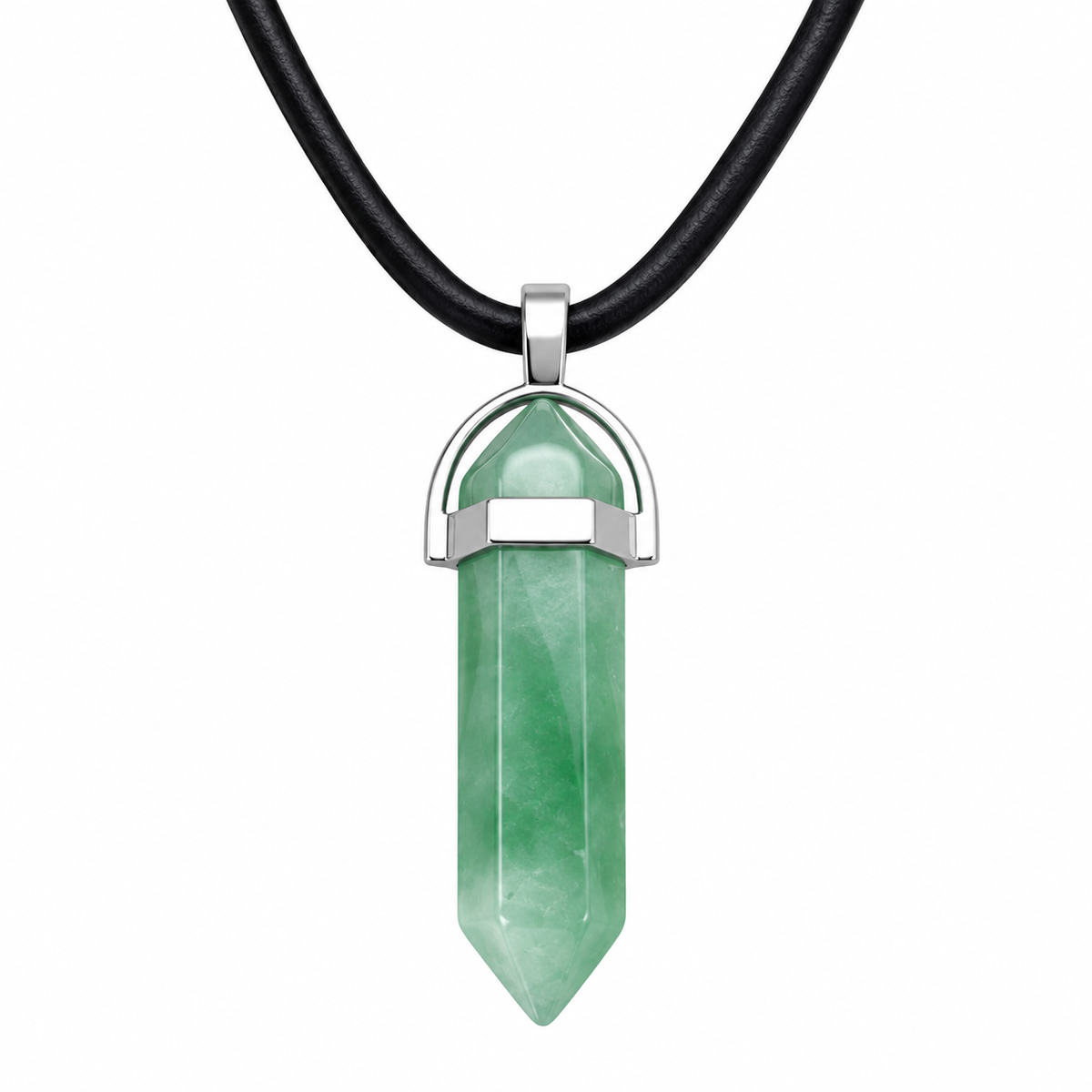Natural Green Strawberry Quartz Stone Leather Cord Necklace for Men