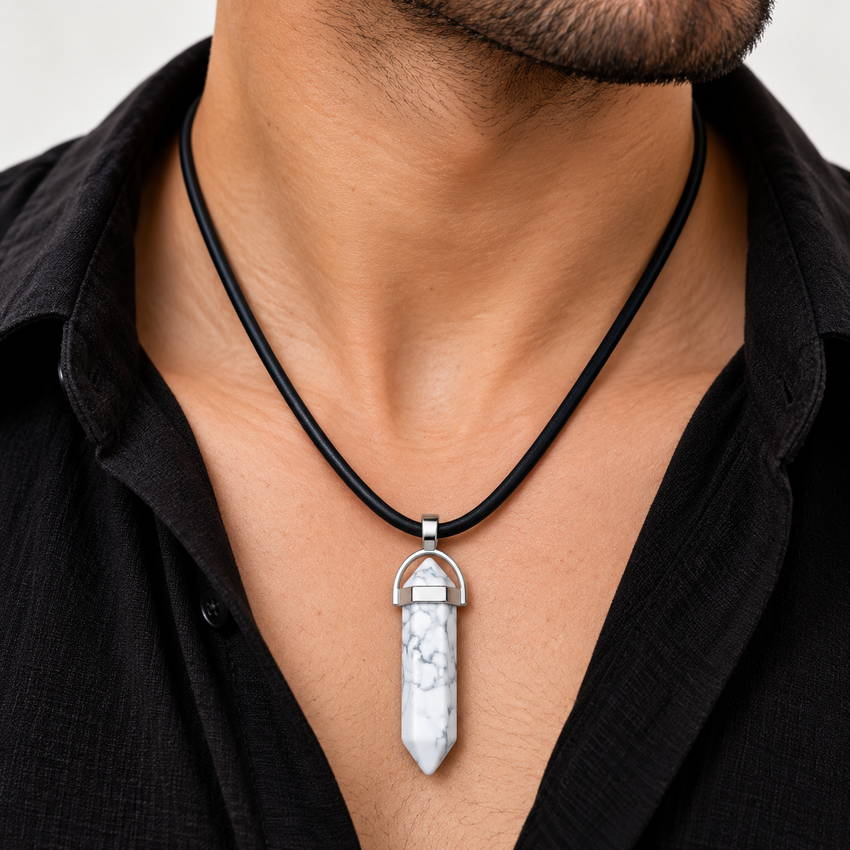 Natural Howlite Stone Leather Cord Necklace for Men