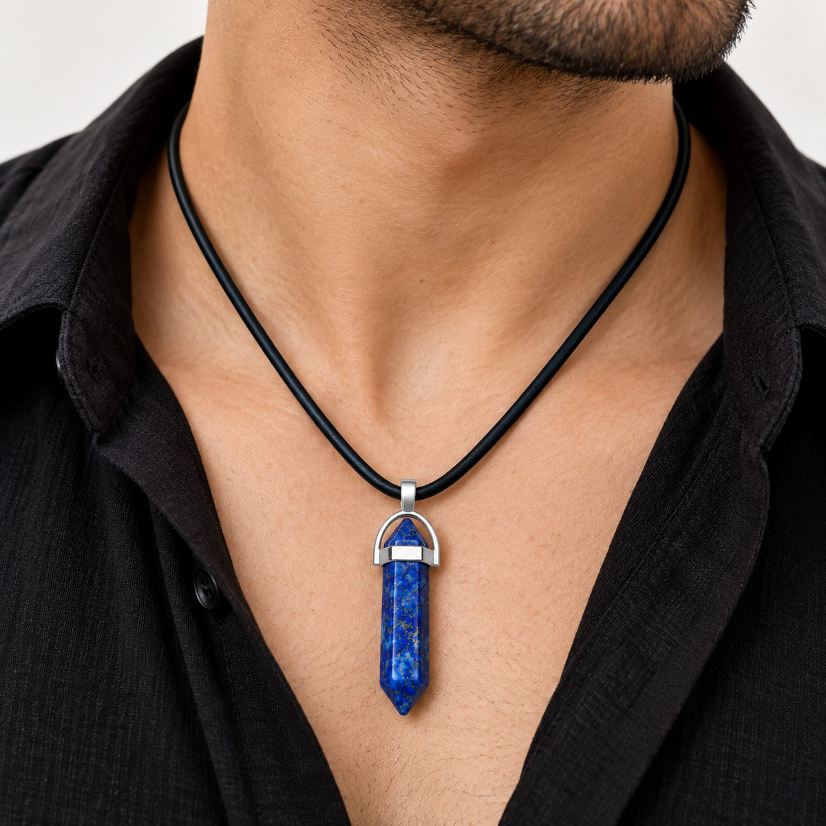 Natural Lapis Lazuli Stone Leather Cord Necklace for Men