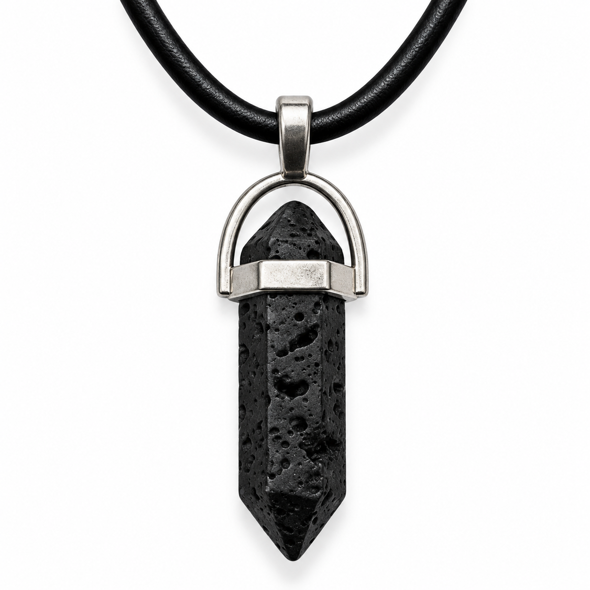 Natural Lava Stone Leather Cord Necklace for Men