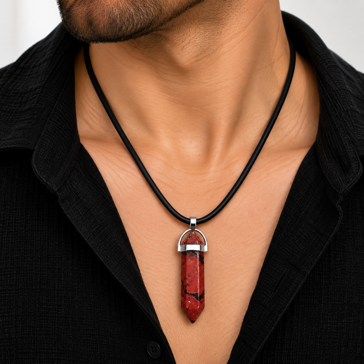 Natural Mahogany Obsidian Stone Leather Cord Necklace for Men