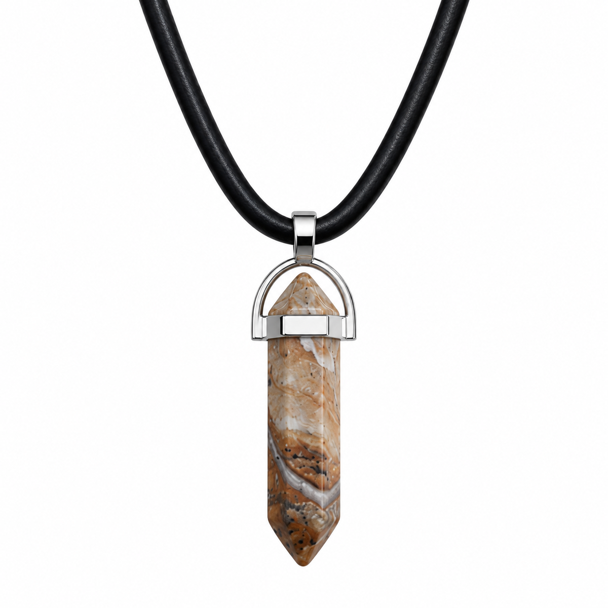 Natural Picture Jasper Stone Leather Cord Necklace for Men