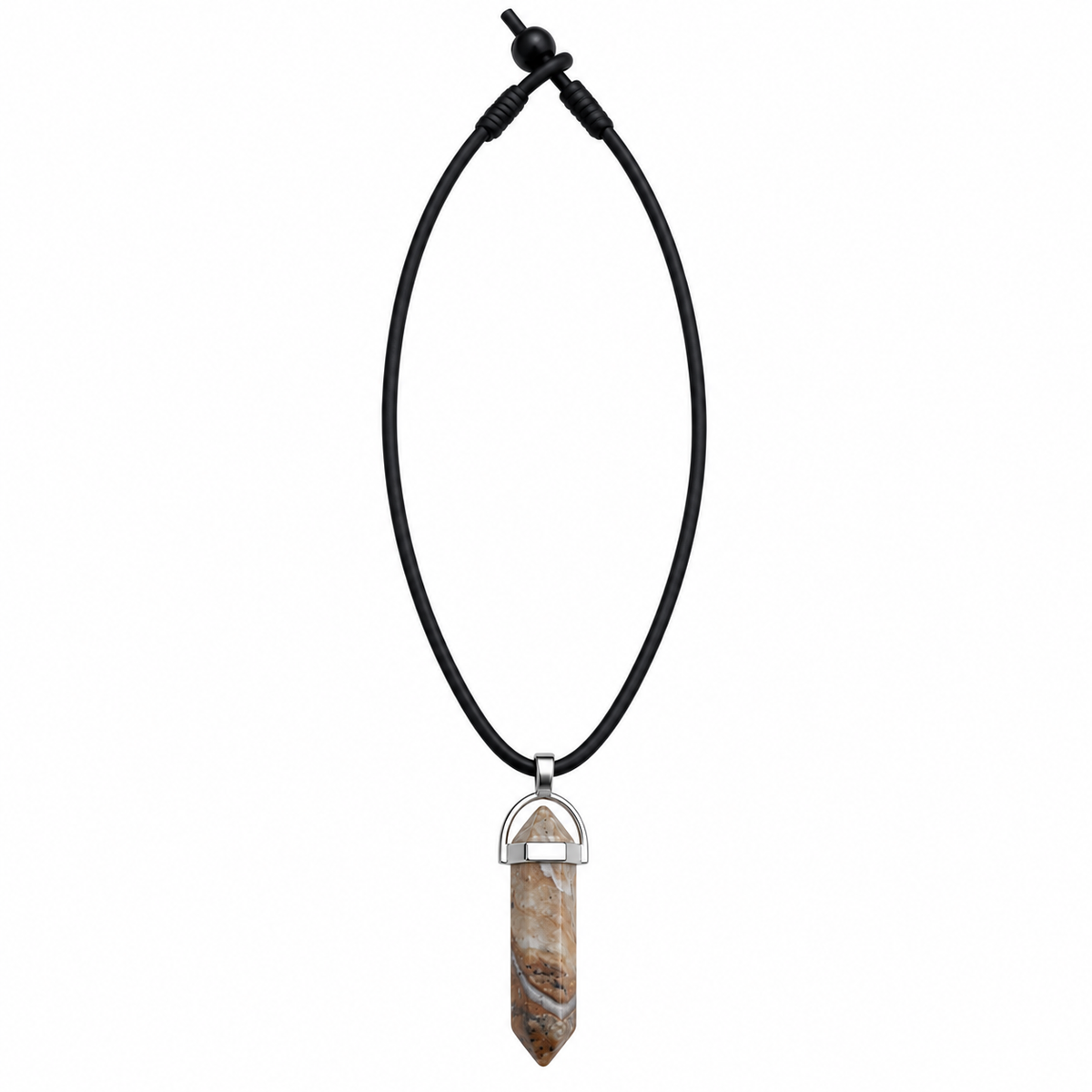 Natural Picture Jasper Stone Leather Cord Necklace for Men