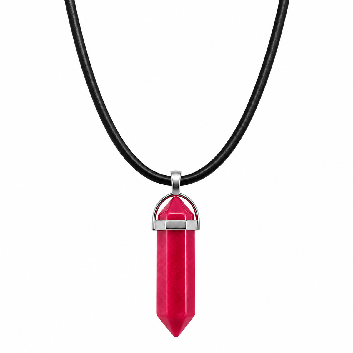 Natural Pink Jade Stone Leather Cord Necklace for Men