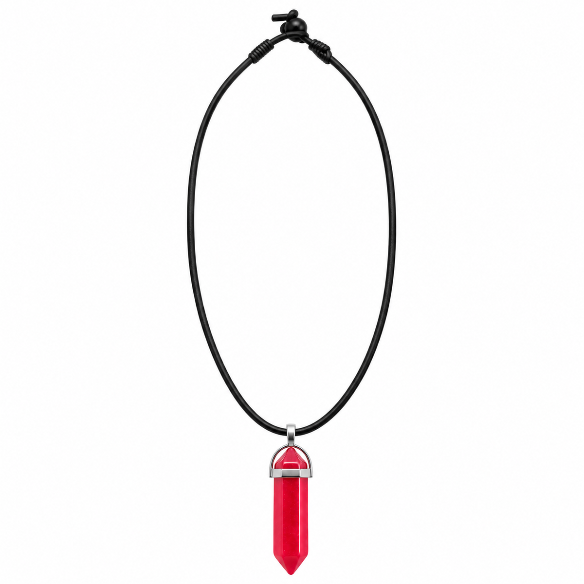 Natural Pink Jade Stone Leather Cord Necklace for Men