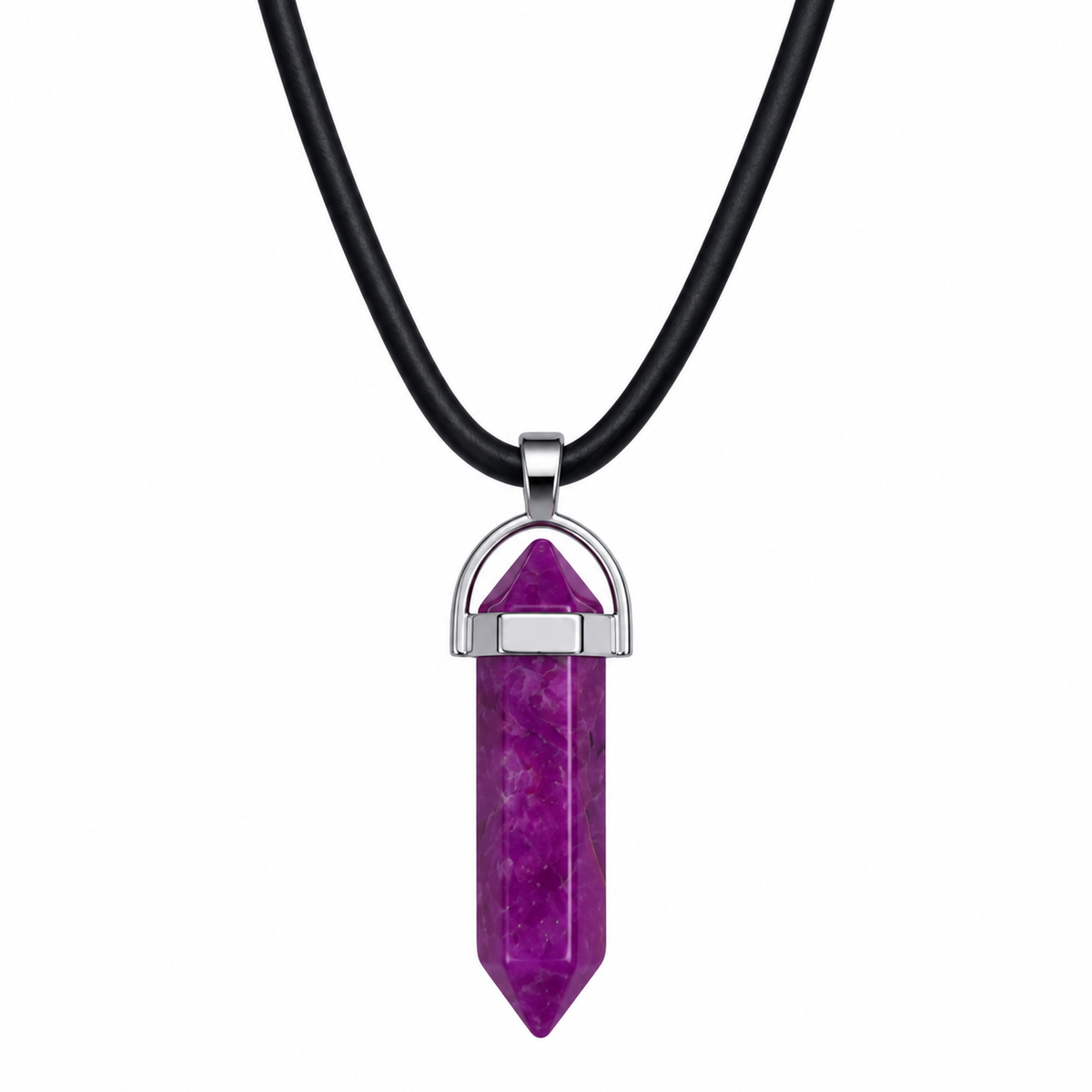 Natural Purple Jade Stone Leather Cord Necklace for Men