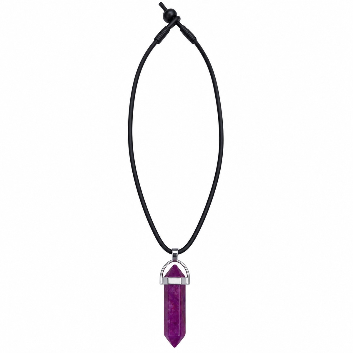 Natural Purple Jade Stone Leather Cord Necklace for Men