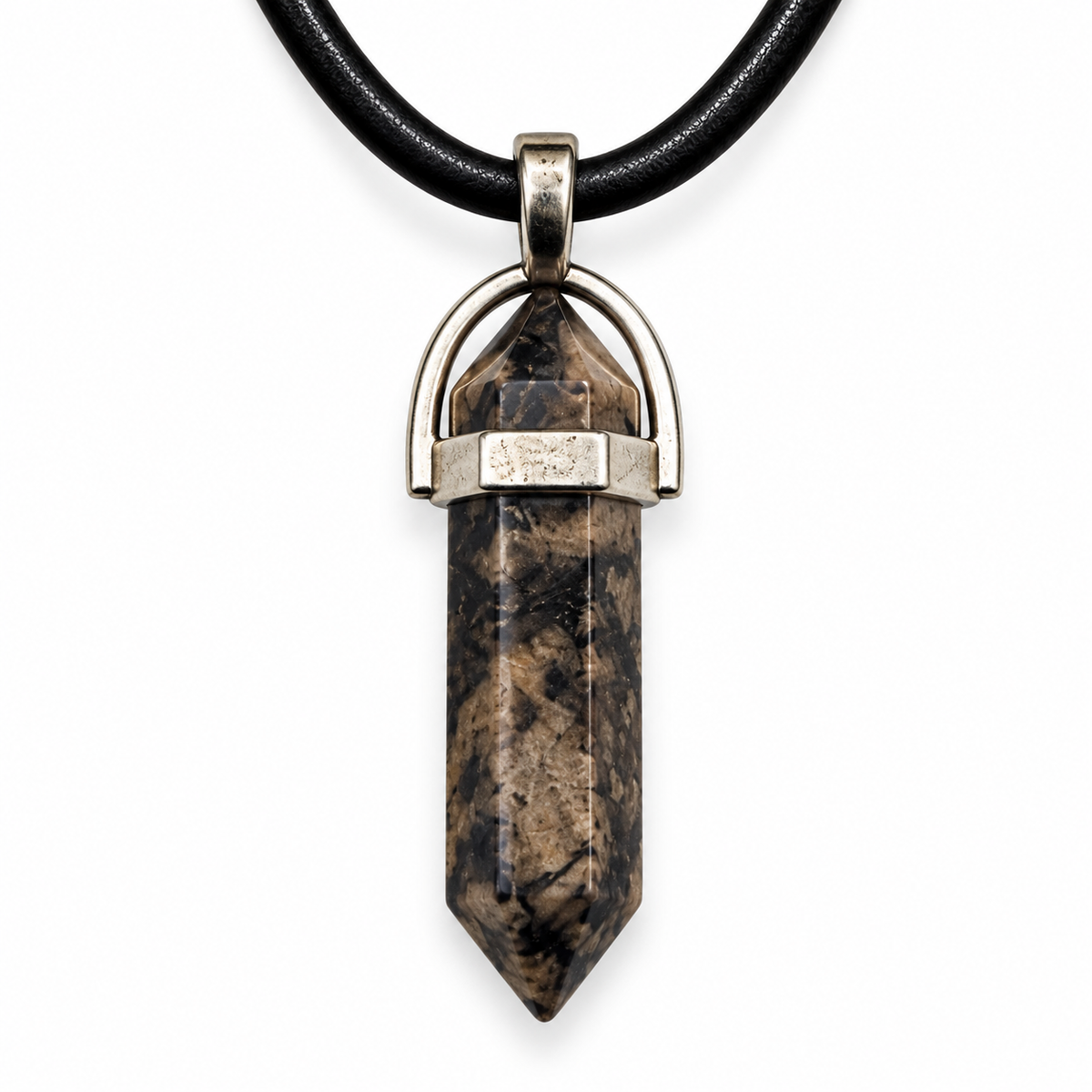 Natural Rhodonite Stone Leather Cord Necklace for Men