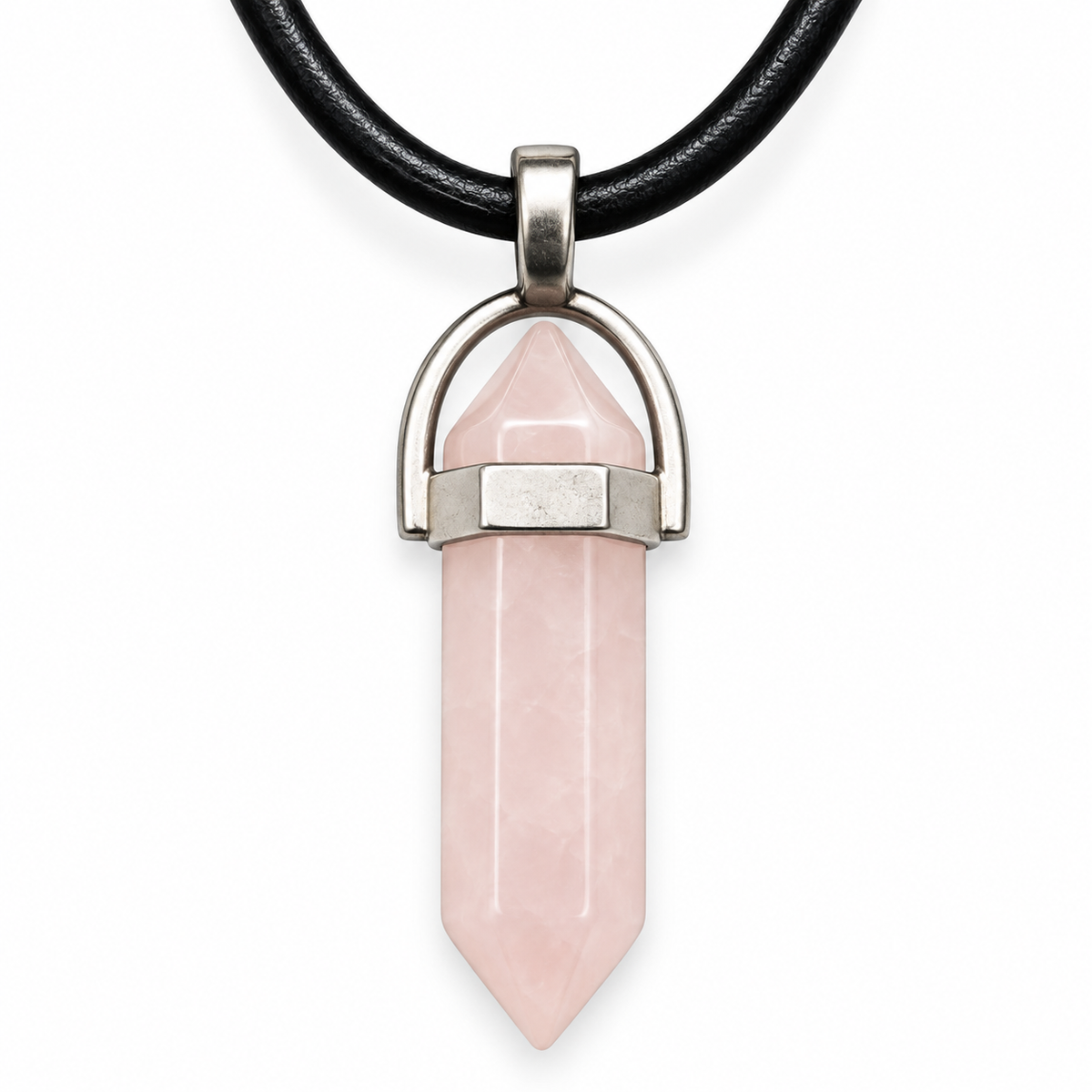 Natural Rose Quartz Stone Leather Cord Necklace for Men