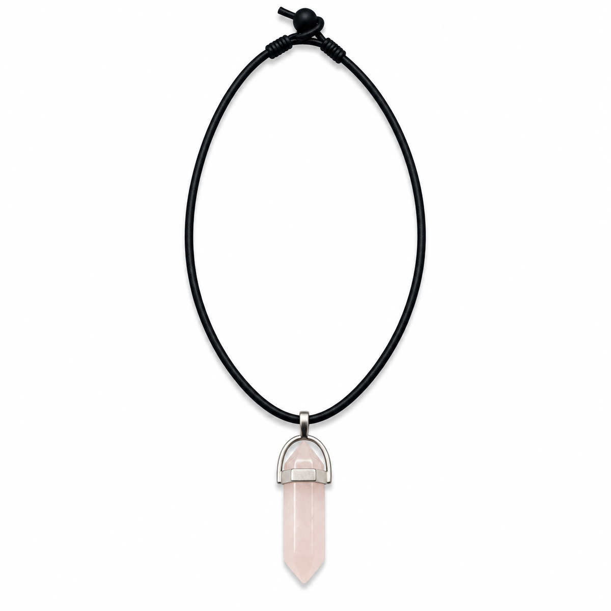 Natural Rose Quartz Stone Leather Cord Necklace for Men