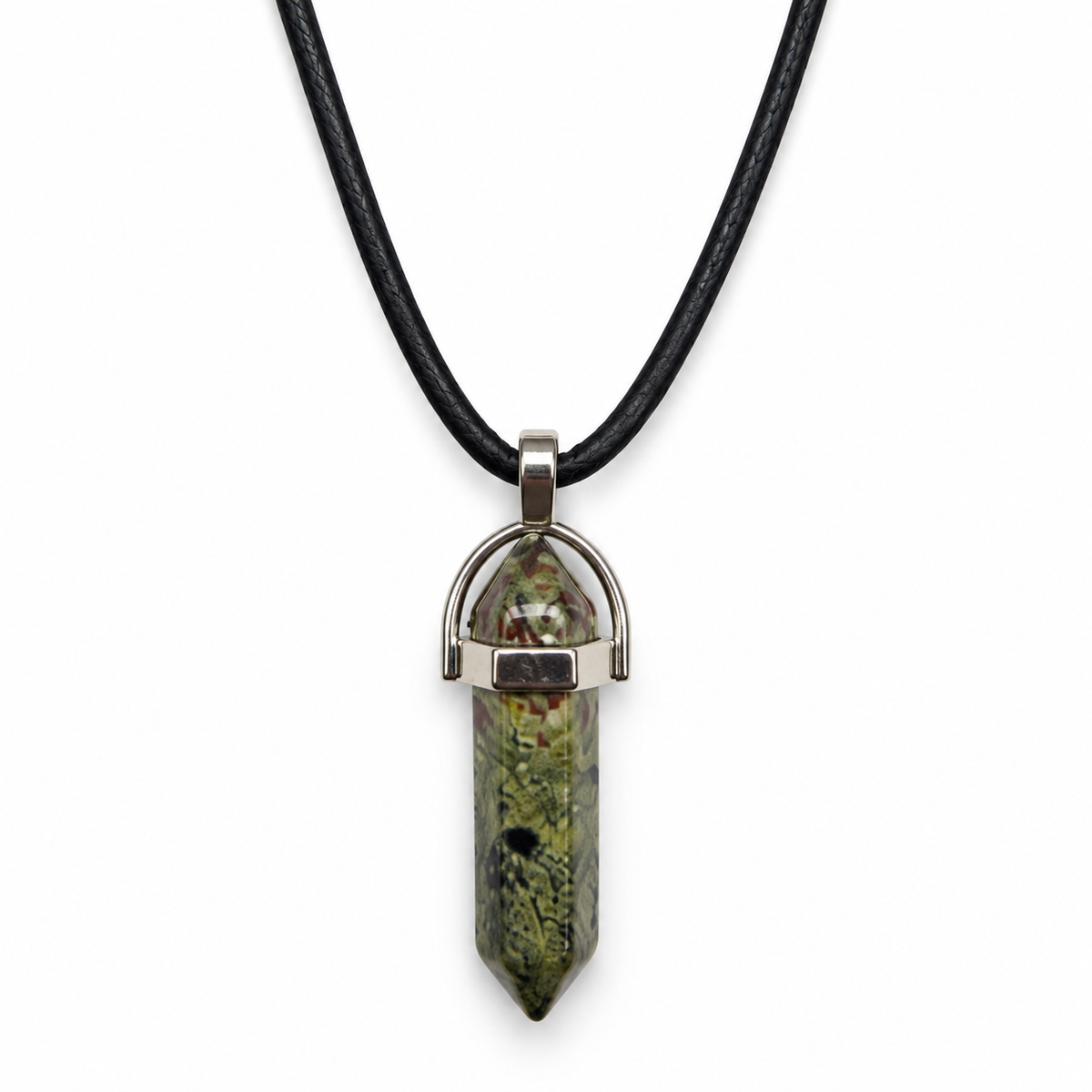 Natural Ruby Zoisite Stone Leather Cord Necklace for Men