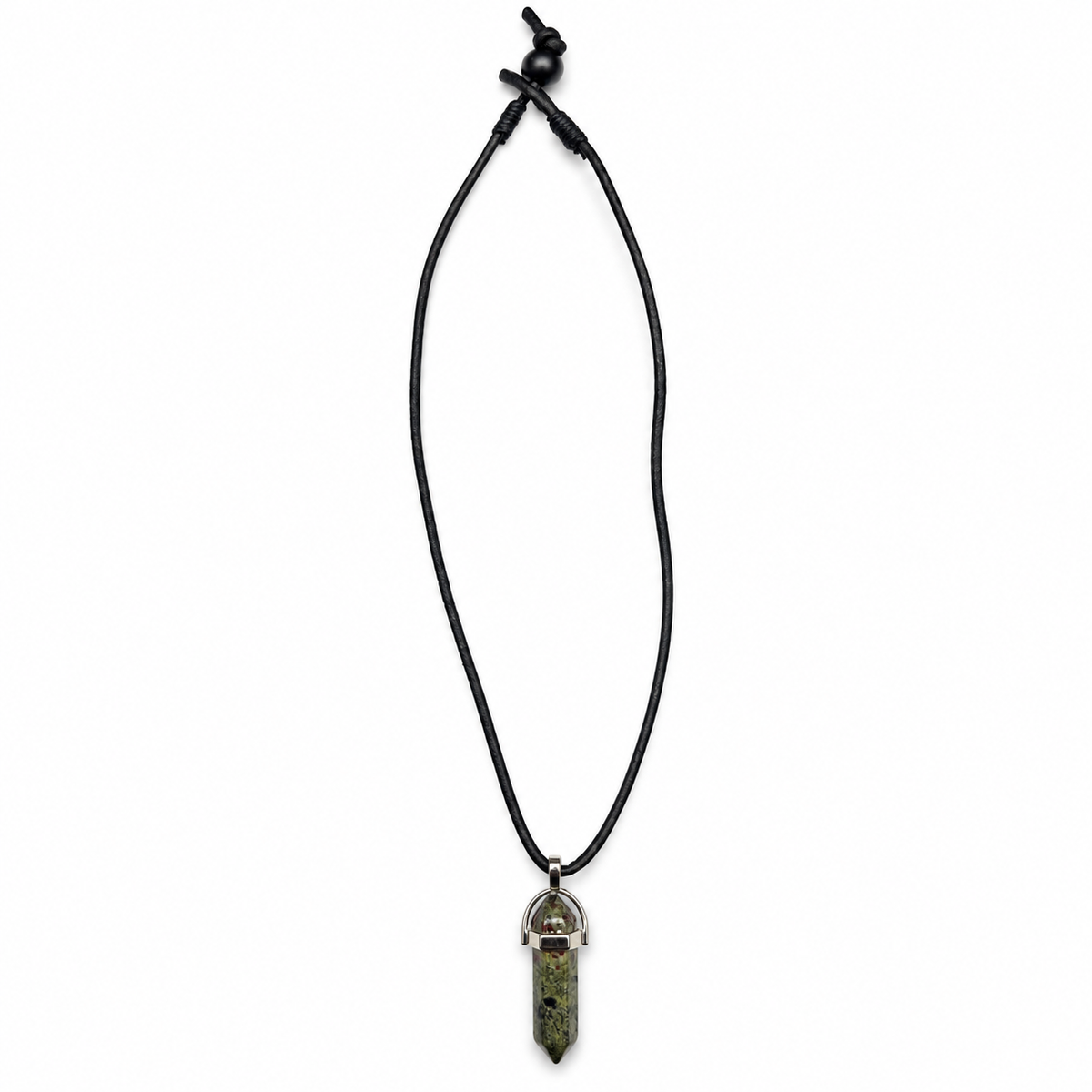 Natural Ruby Zoisite Stone Leather Cord Necklace for Men
