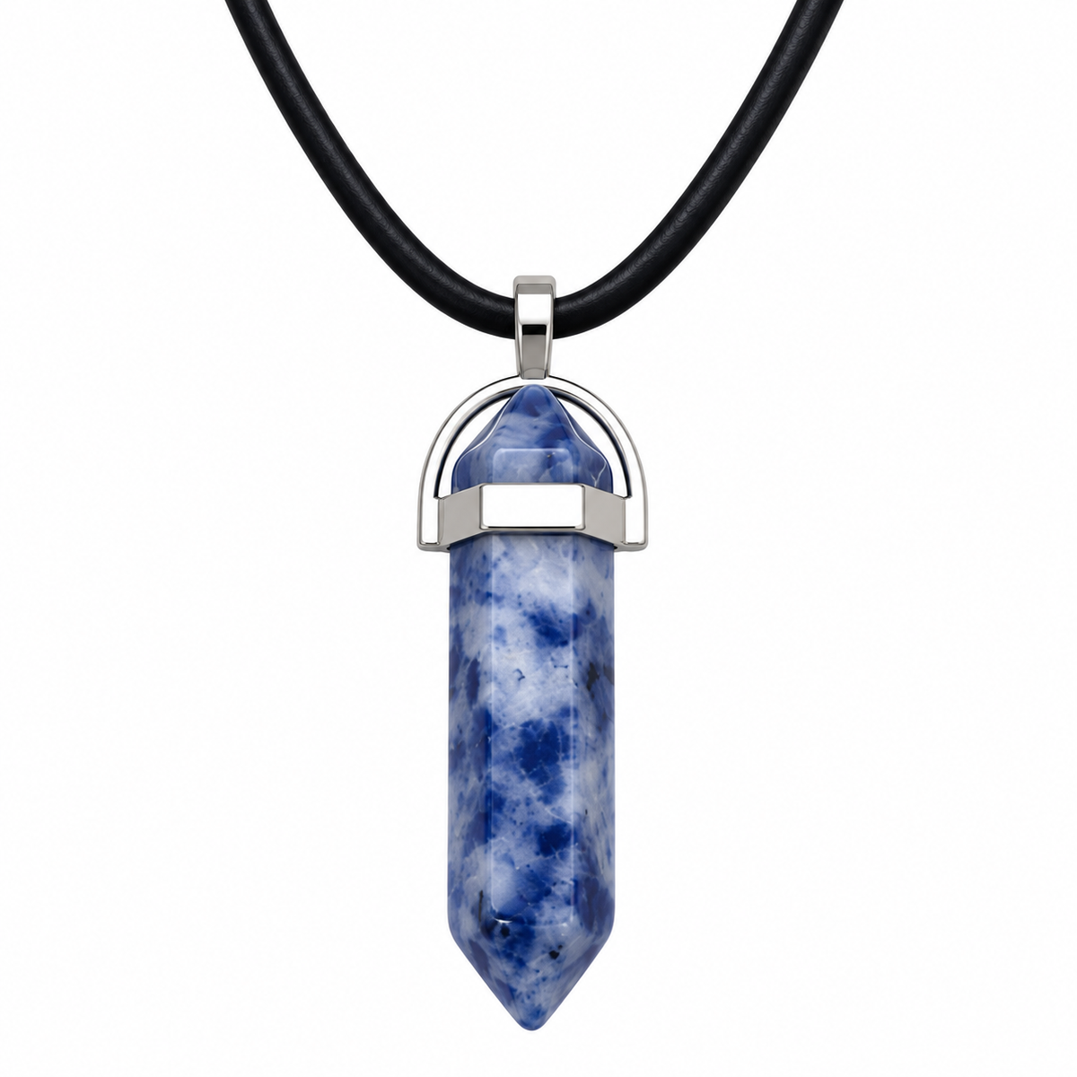 Natural Sodalite Stone Leather Cord Necklace for Men