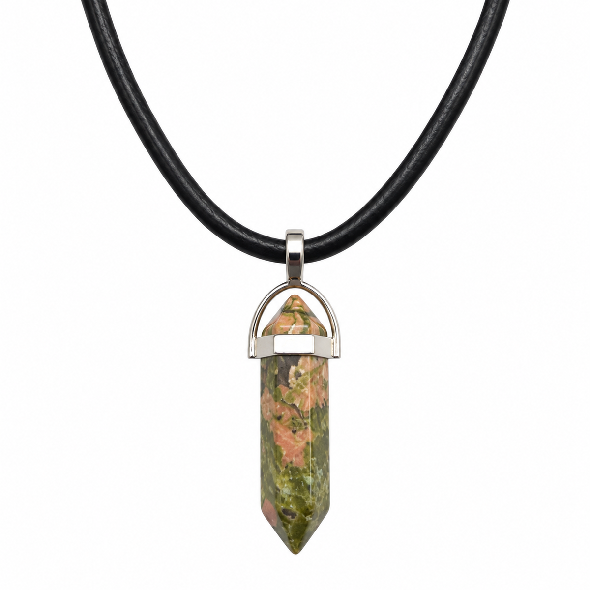 Natural Unakite Stone Leather Cord Necklace for Men