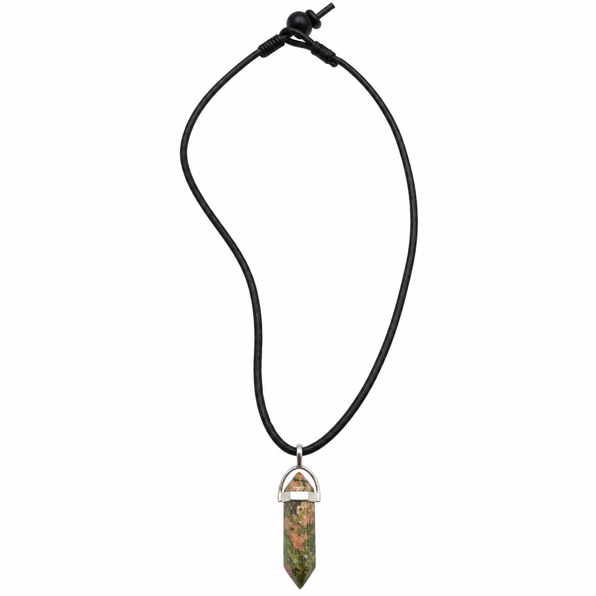 Natural Unakite Stone Leather Cord Necklace for Men