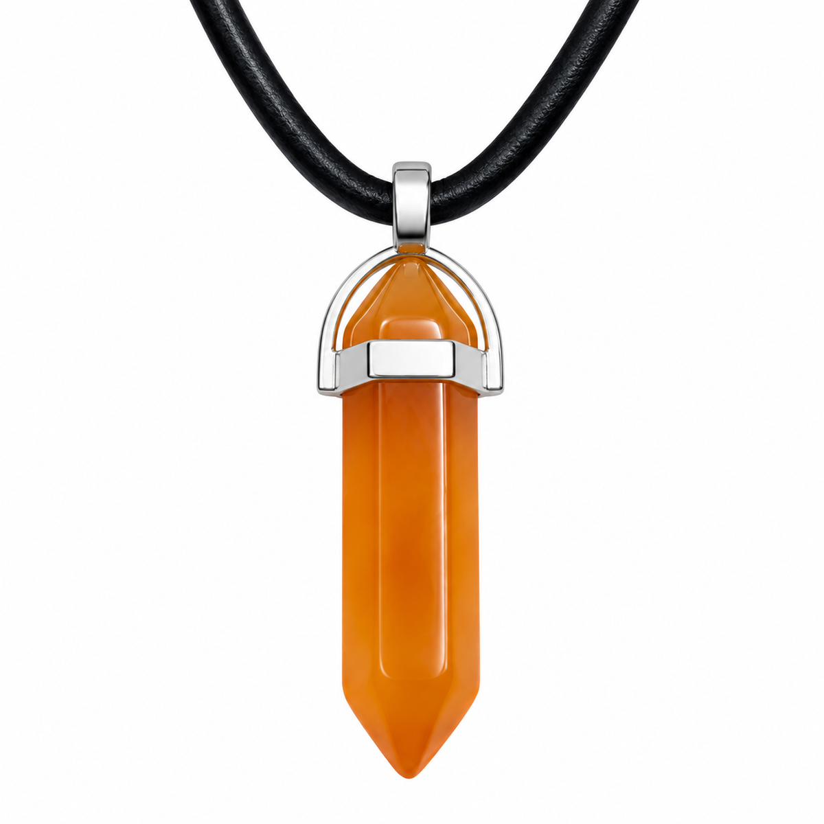 Natural Yellow Jade Stone Leather Cord Necklace for Men