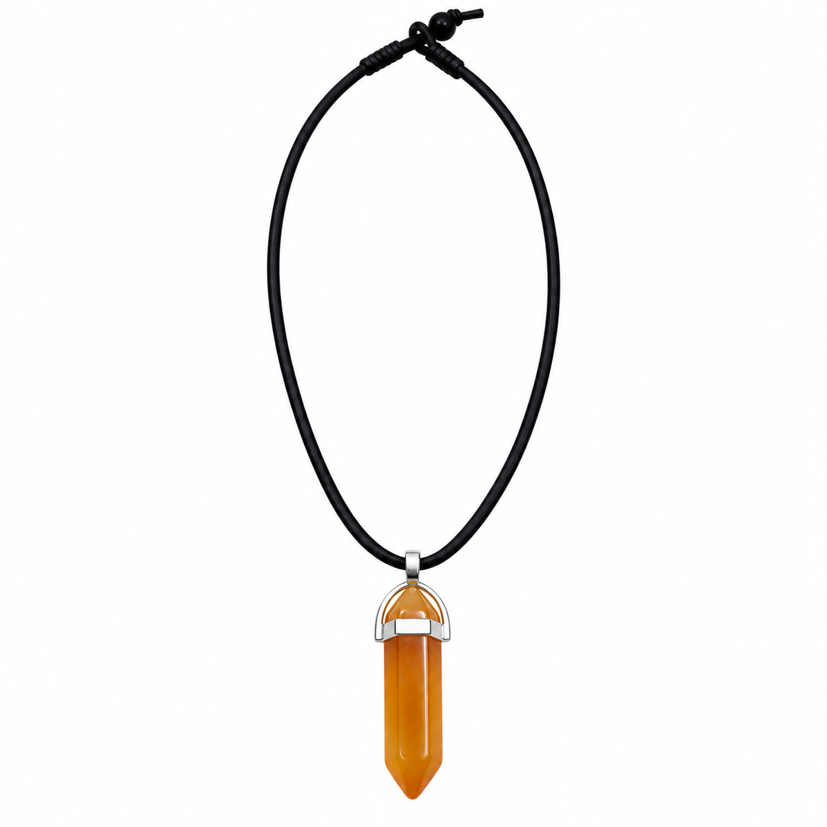 Natural Yellow Jade Stone Leather Cord Necklace for Men