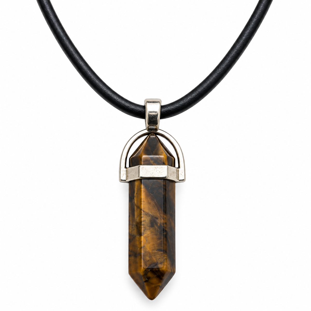 Natural Tiger Eye Stone Leather Cord Necklace for Men