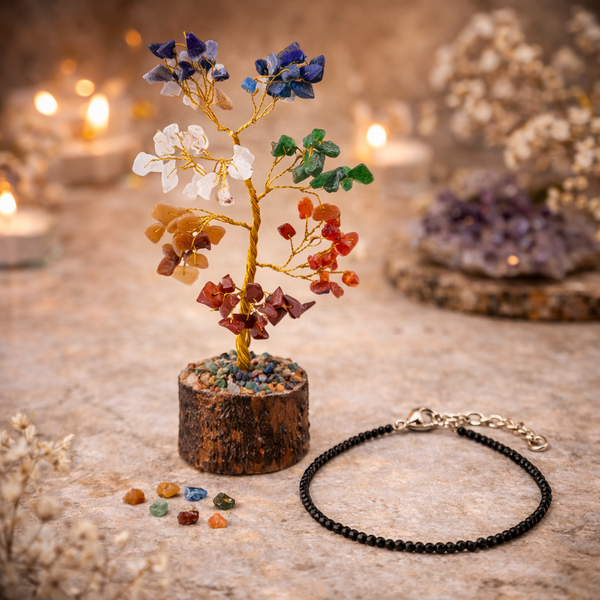 Negativity Shield Black Tourmaline Anklet & 7 Chakra Tree – Chakra Balance Combo